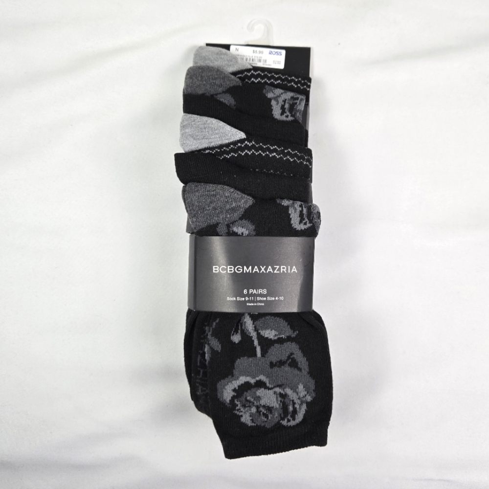 NWT Black and Gray BCBGMAXAZRIA Set of Six Socks for Shoe Sizes 4-10